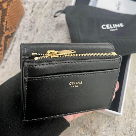 celine triomphe compact wallet with coin pouch|celine triomphe card holder.